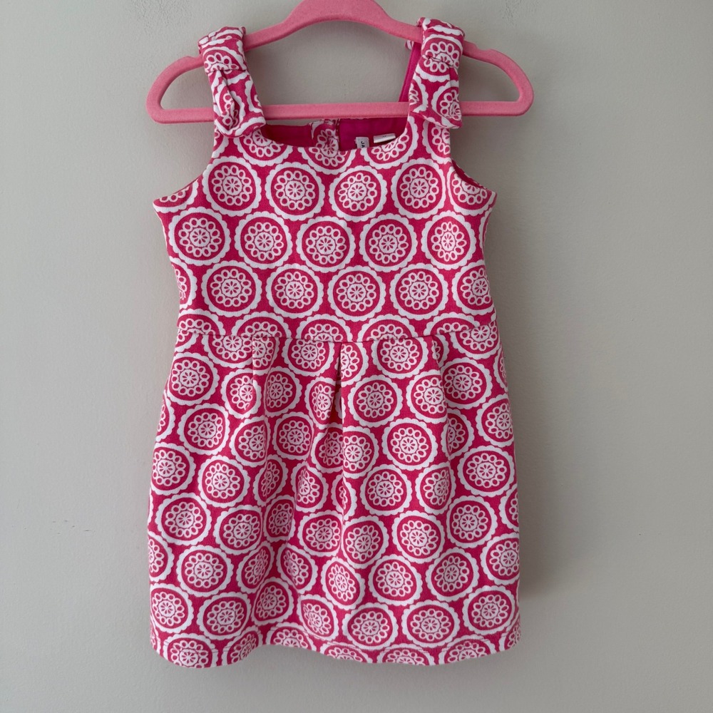 Janie and Jack Toddler Girls Pink‎ White Medallion Bow Strap Dress 2T